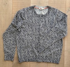 BODEN COTTON CARDIGAN, NAVY BLUE ON LIGHT GREY LEOPARD PRINT, SIZE LARGE, NEW