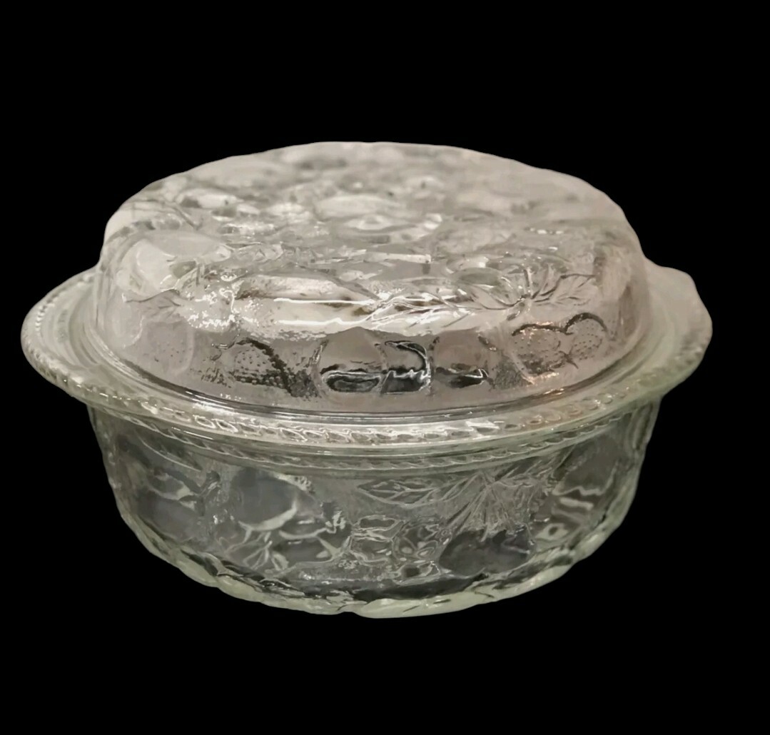 Libbey ORCHARD FRUIT Clear Glass QT Round Casserole Baking Dish