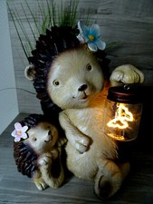 Solarleuchte-Igel m.Baby-25 cm-Deko-Solarlampe-Igel Familie & bel.Schmetterling*