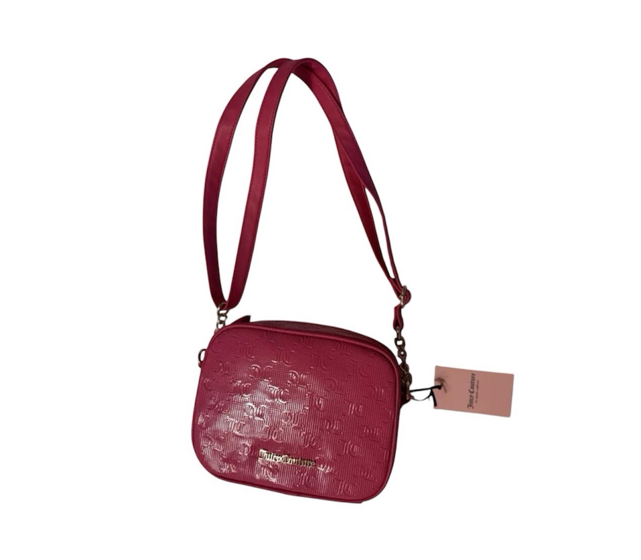 Juicy Couture Word Search Lipstick PinkCrossbody Camera Purse Bag Gold Chain