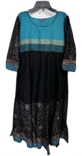 Black and Turquoise Printed Long Kurti