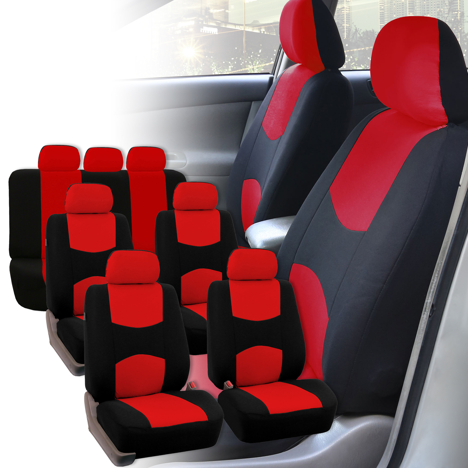 Seat Covers for 3Row 7 Seater  SUV Van Universal Fitment Red Black