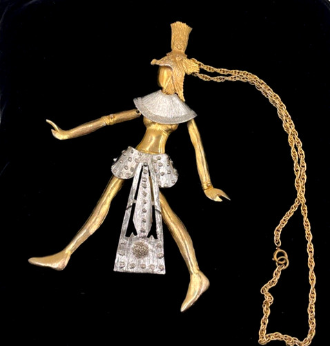 RARE CADORO VNTG NECKLACE ARTICULATED EGYPTIAN REVIVAL LRG PENDANT MOVING PARTS