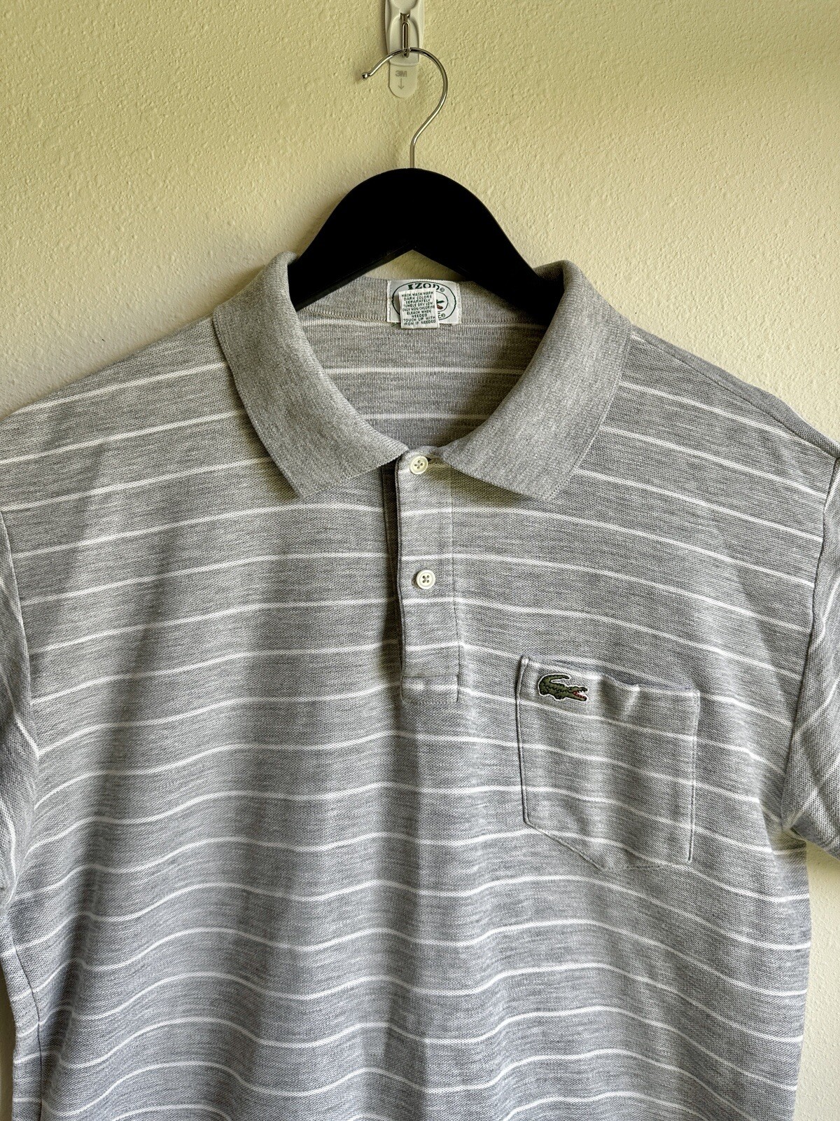 Lacoste Men's XL  Gray Polo Shirt Stripe Embroidery Logo thumbnail 2