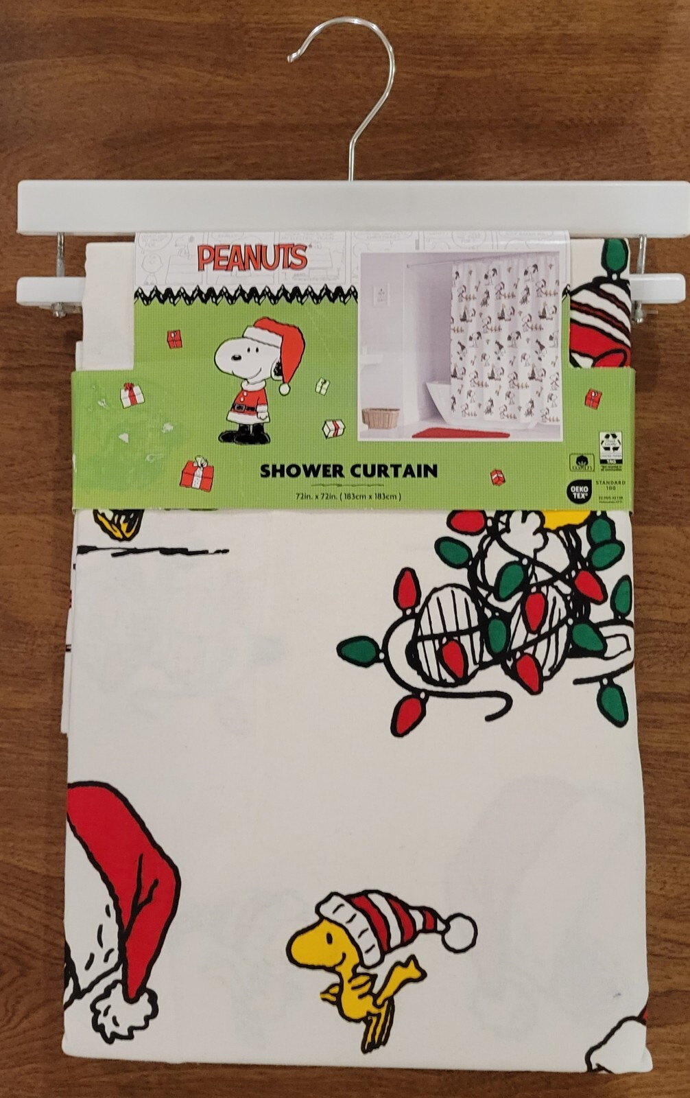 Peanuts Christmas Shower Curtain Santa Snoopy Woodstock 2023 Lights