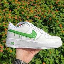 Air Force 1 Custom White Shoes Grass Green Drip Swooshes Mens Womens Kids Sizes