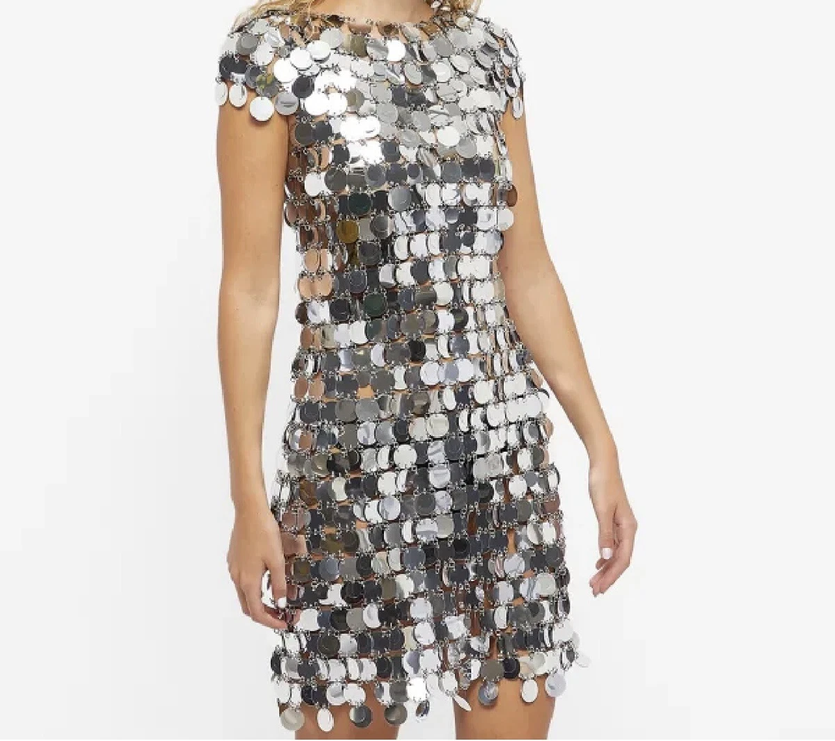 Paco Rabanne Metallic Sequin Chain disc Mini Dress FR 40 US 8 UK