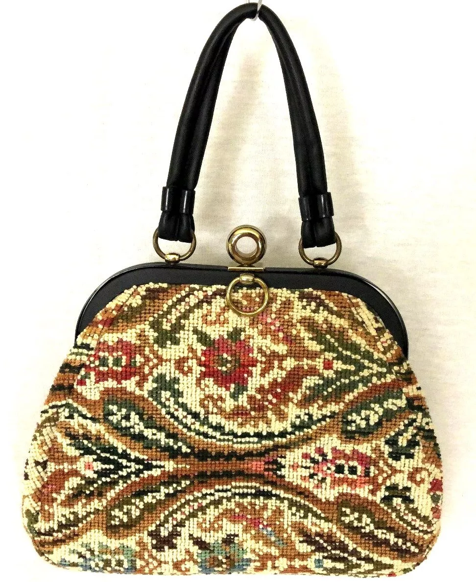 Vintage Carpet Textured Tapestry Bag Large JACLYN USA Handbag