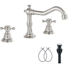 8"Widespread Brushed Nickel Bathroom Faucet Sink 3 Hole 2 Cross Handle w/ Drain