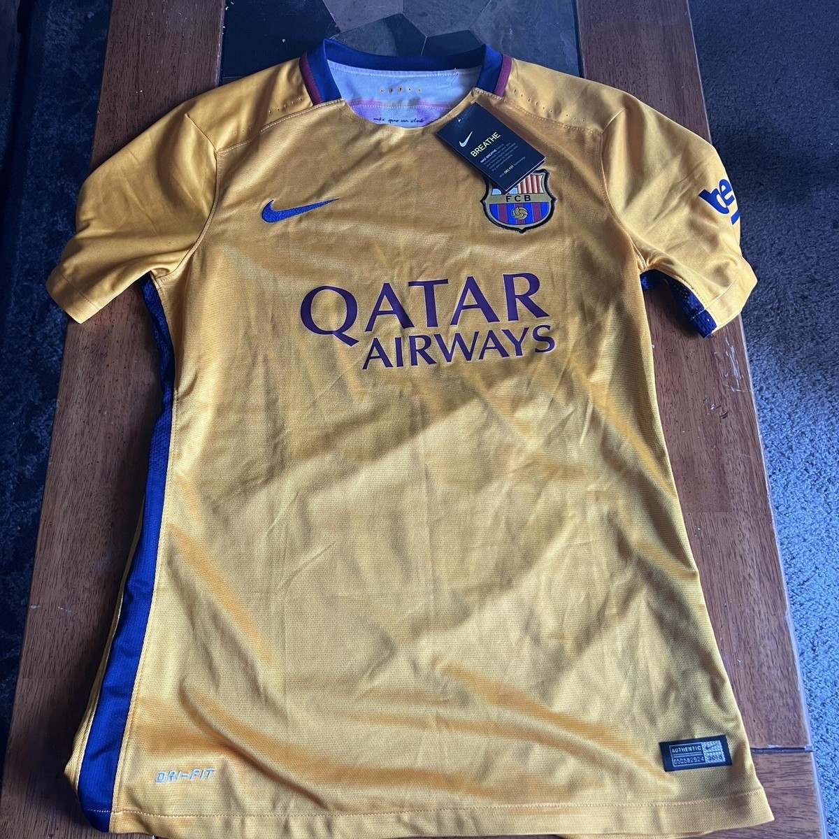 Nike FC Barcelona 2015 Qatar Airways Yellow Striped Away Blank