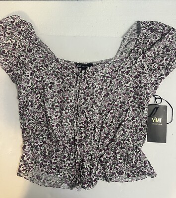 YMI Collections Women s Floral Cropped Top Multi-Color Shirt Size Med