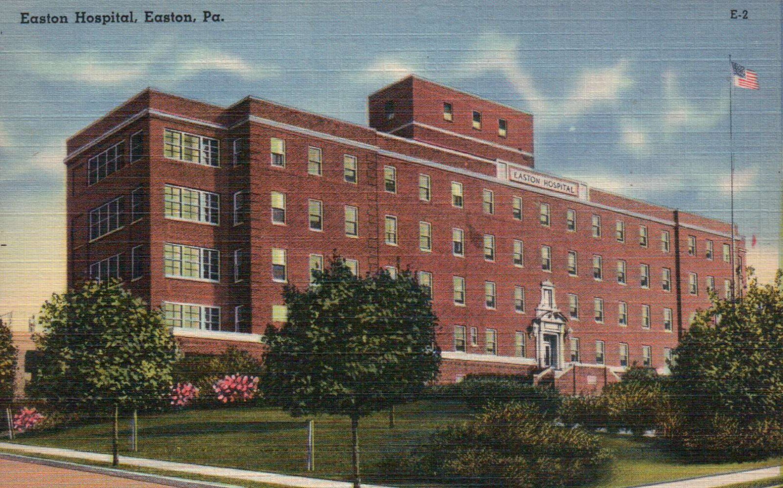 Easton Hospital Pennsylvania PA Flag --- Old Vintage Standard Linen Postcard