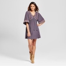 NWT Knox Rose Gray Embroidered Kimono Sleeve Dress size XS