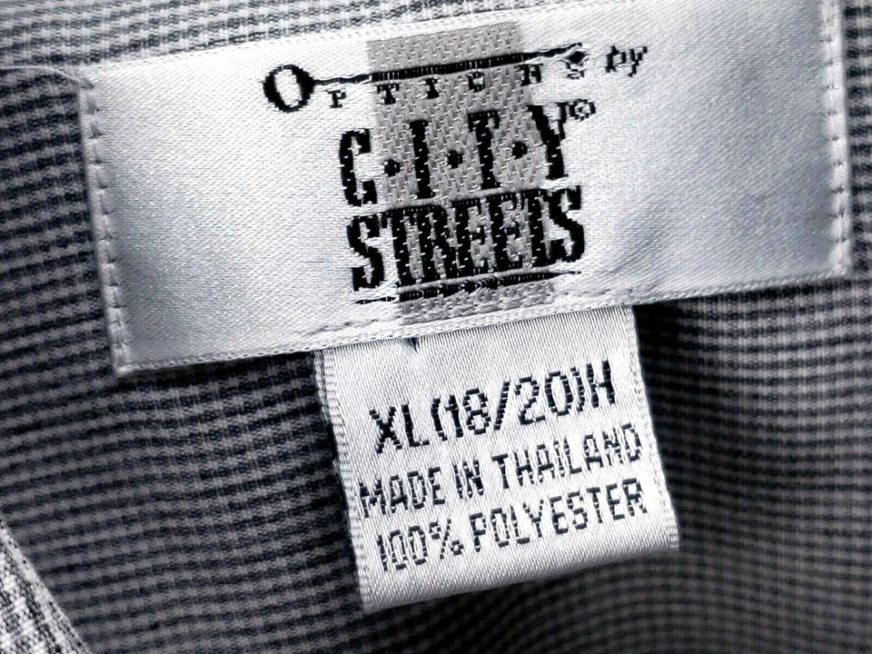 Camisa Options City Streets Para Hombre Talla XL Manga Larga Botón Gris/Blanco Mini Cuadros Foto 4 de 4