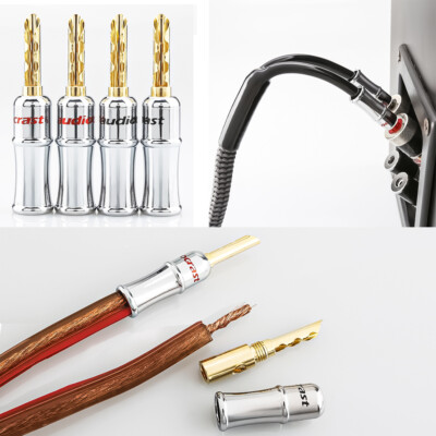 4pcs Gold Plated Screw Lock BFA Banana Plug HIFI Audio Speaker Cable Connector