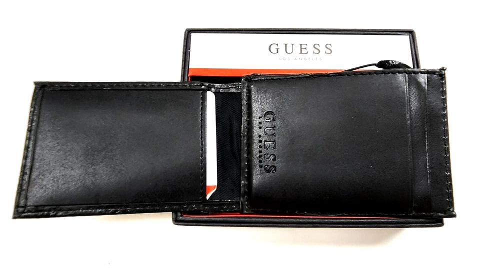 NUEVA CARTERA DOBLE PLIEGUE HOMBRE CUERO SINTÉTICO CON LOGOTIPO EN RELIEVE ACENTO ROJO NEGRO ADIVINAR Foto 4 de 4