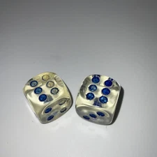 2 Pc Pair Large Vintage Translucent Clear/ Blue Pips Dice