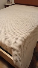 Coperta matrimoniale, 260x200 cm lana bianca - mano uncinetto - vintage