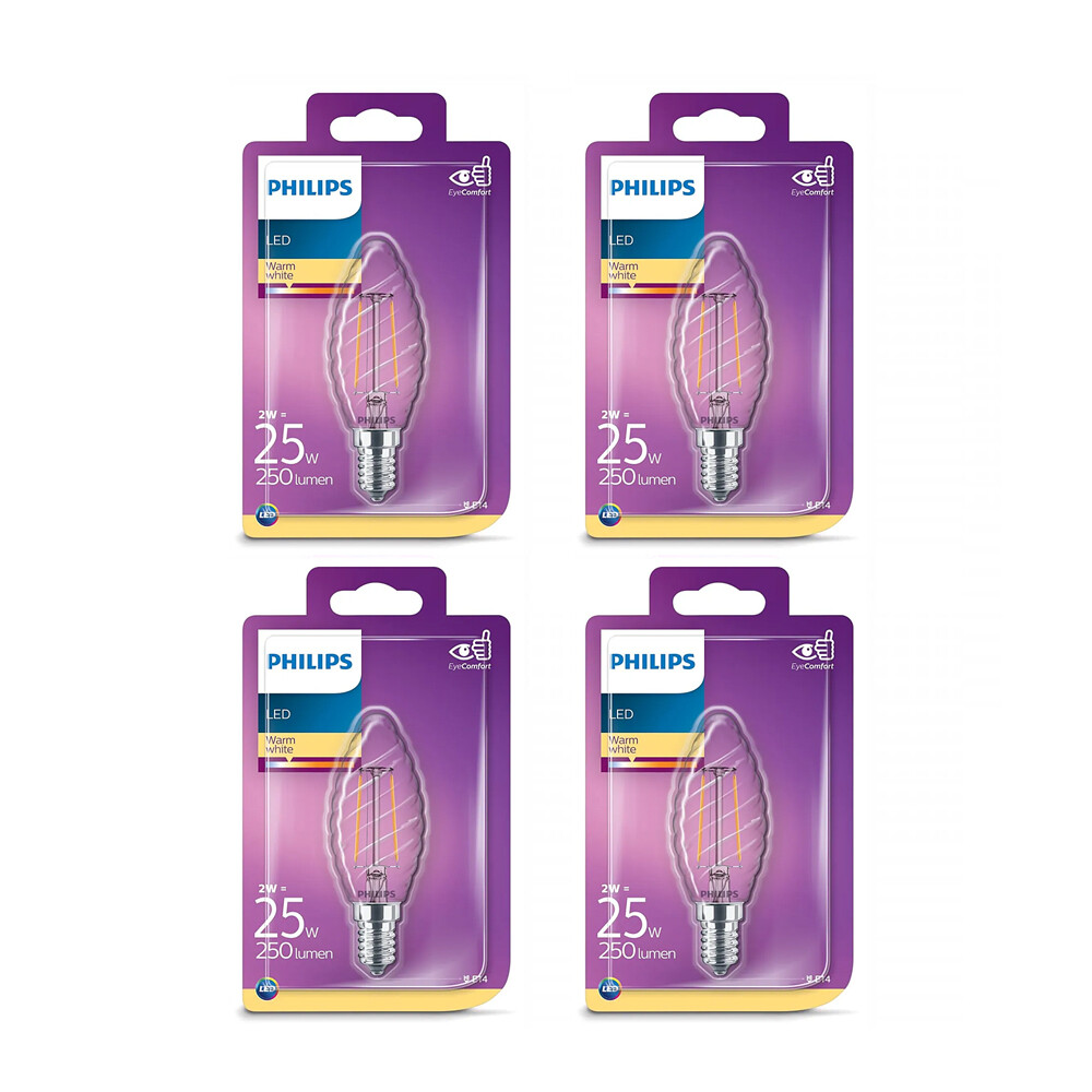 Philips 2W ( 25W) Led Twisted Candle Warm White, Clear Filament, E14 - Image 3