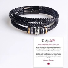 NEW To My Son Love You Forever Leather Braided Bracelet Wristband  Gift Card