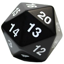 Koplow Games 55mm D20 Opaque Black White Countdown Die Life Counter Spindown