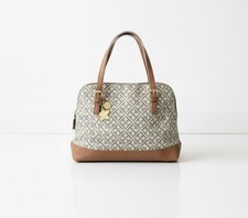 Tommy Hilfiger Satchel Bag Womens Beige Monogram Top Handle Shoulder Medium Zip
