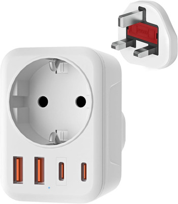 Reiseadapter UK Adapter England Deutschland Stecker Mit 1 AC & 2 USB-C & 2 USB-A