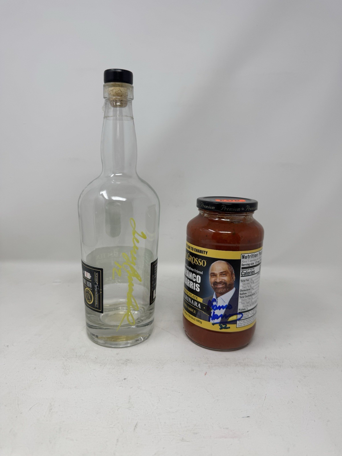 Franco Harris Autographed Signed TERRY BRADSHAW WHISKEY BOTTLE PASTA SAUCE PSA COA 