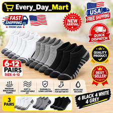 6-12 Pairs Mens Plain Solid Cotton Sports Ankle Athletic Socks Low Cut Size 9-13