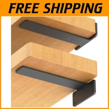 Black L-Shaped Metal Brackets for Shelves - 8 Inch, 12 Pack