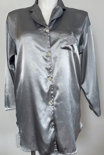 Victoria  s Secret Silver Satin Button Front Sleep Shirt Top Size Small
