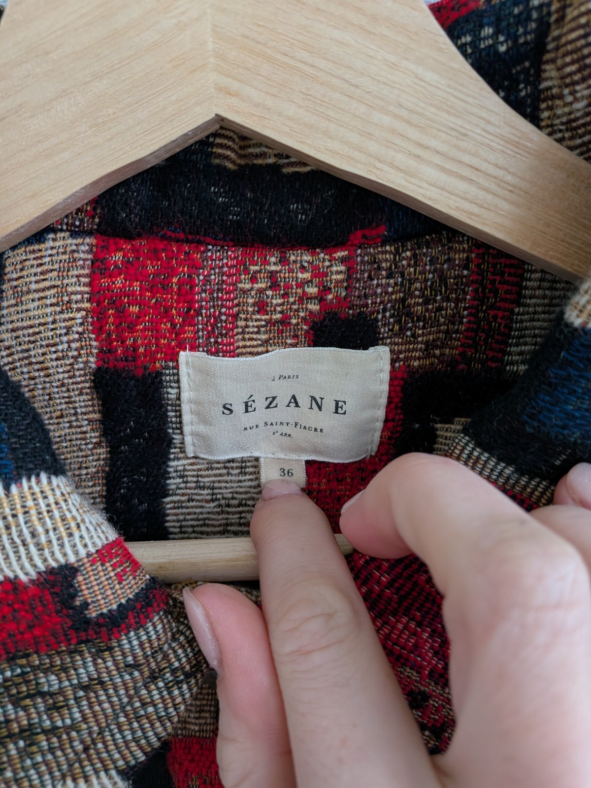 Sezane red patchwork button up jacket size 36 UK … - image 5