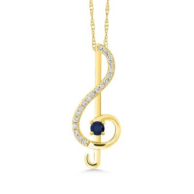 Music Treble Clef Pendant Necklace for Women | 10K Yellow Gold | 3MM  Sapphire