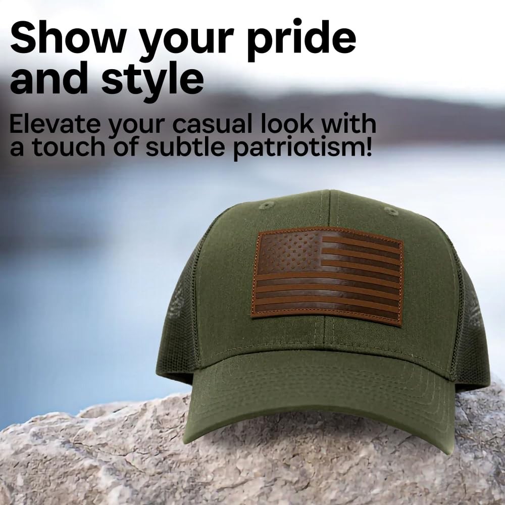 American Flag Hat – Leather Patch Mesh Back Ameri… - image 2