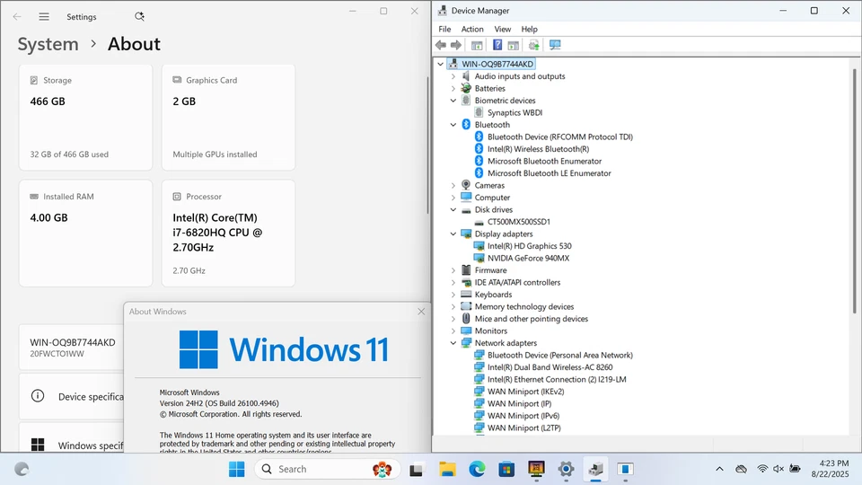 Lenovo ThinkPad T460p 20FW 14" FHD I7-6820HQ 512GB SSD 4GB W11 940MX FPR *LEER* Foto 4 de 4
