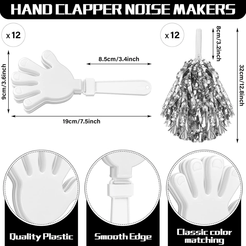 Sosation 36 Pcs Team Spirit Accessories, Cheerleading Pom Poms Hand White  - Image 2 of 4