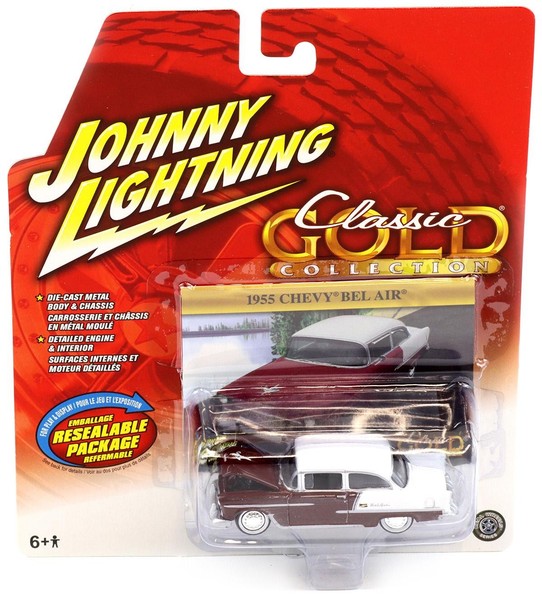 1:64 Johnny Lightning 1955 Chevy Bel Air Dark Red/ White Classic Gold Collection-image