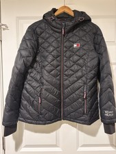 Tommy Hilfiger Women's Large Hooded Zip Front Short Packable Jacket Black