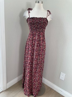 BA&SH Womens Small Sofia Tiered Tie Strap Maxi Dress Sleeveless Cutout Back