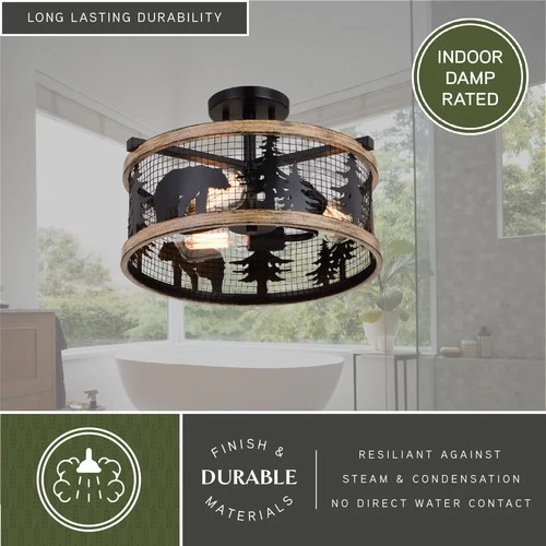 Vaxcel Lighting C0263 Kodiak 3 Light 16"W Semi-Flush Drum Ceiling - Black / - Picture 11 of 12