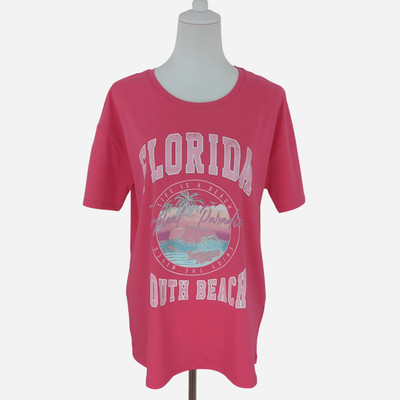 Rainbow Damen T-Shirt Pink Florida South Beach Print Baumwolle Sommer Shirt