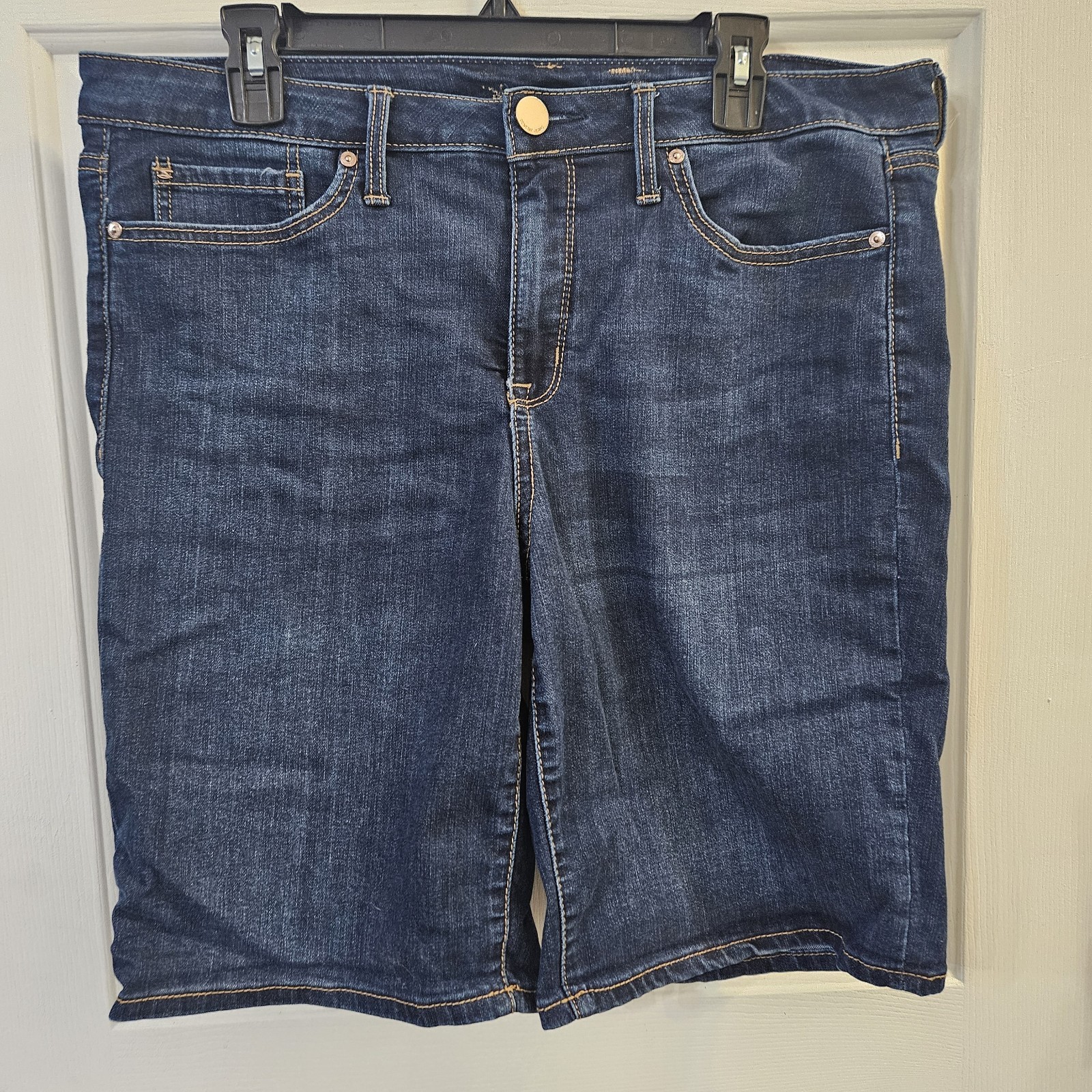 Seven7 Womens Blue Medium Wash Pockets Jean Sunset Bermuda Shorts Size 14