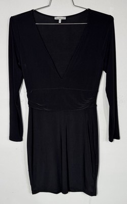 Charlotte Russe Long Sleeve Deep V Neck Bodycon Dress Black Size M Witchy Goth