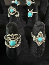 6 Vintage Südwestindianer Stil Kostüm Ringe mit blauen Steinen Größen 4,5-6,5 #1