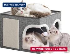 Cat Beds for Indoor Cats,Large Cat Cave House with Scratch Pad and Fluffy Ball,F
