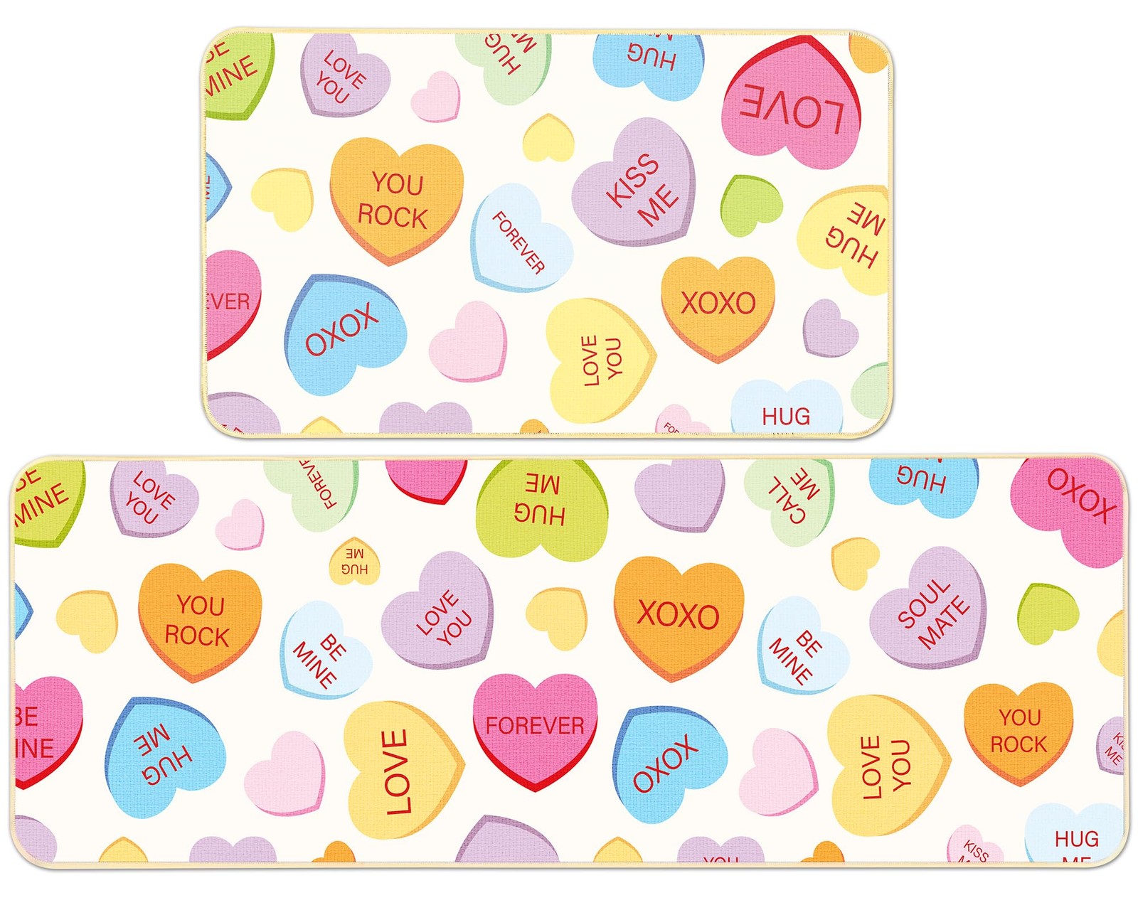 Valentine’s day Mats Set of 2 Love Heart Valentines Kitchen Rugs Conversation...