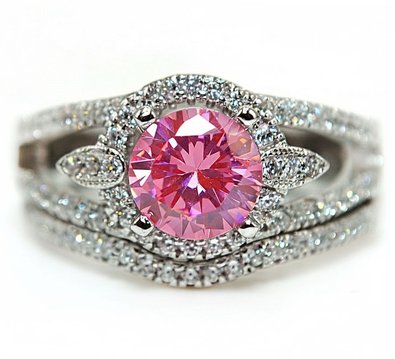 2Rings In One 2CT Heat Treated Pink Topaz 925 Sterling Silver Ring Sz 9 MM5-1