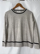 Rachel Zoe Women’s S 100% Cashmere Pullover Sweater Black Trim Cozy Soft Gray