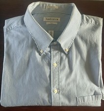 Van Heusen Men  s Long Sleeve Blue Pinstripe Dress Shirt 19  Neck 37/38 Sleeve