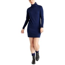 EUC Quince Mongolian Cashmere Turtleneck Dress Navy Blue Womens Size Medium 4457